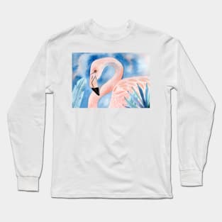 Flamingo with tropical leaves Long Sleeve T-Shirt